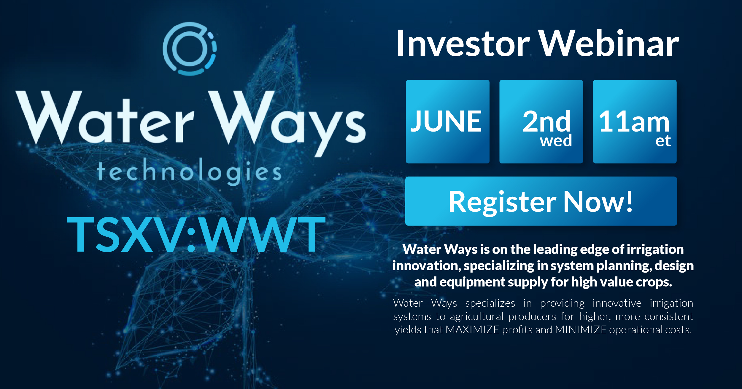 Water Ways Technologies Aktie Webinar: Water Ways Technologies: The Future in Agro-Tech by SagacityCM