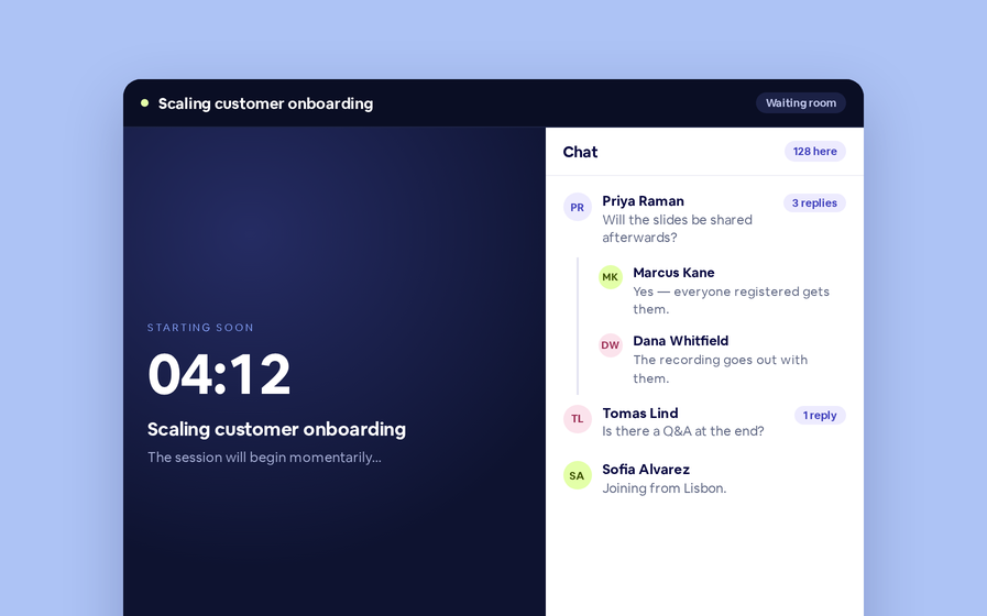 Threaded chat in waiting room