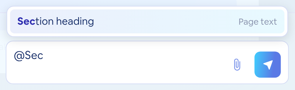 The message box with @Sec typed and Section heading offered from the page's fields.